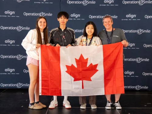 Danielle, Gavin and Chelsea, Canadian student ambassadors, pictured with Toni, member of the Operation Smile Canada team
