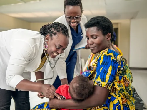 Dr Françoise Mukagaju, female, Surgeon, whit Dr Victoire Mukamitari, COSECSA training program.